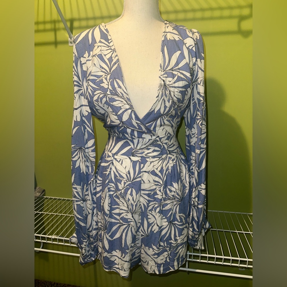 Blue and White Floral Romper